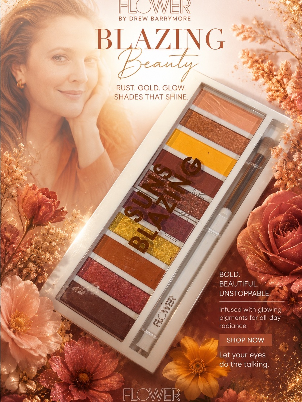 Blazing Flower Eyeshadow Palette - Rust & Gold Shades